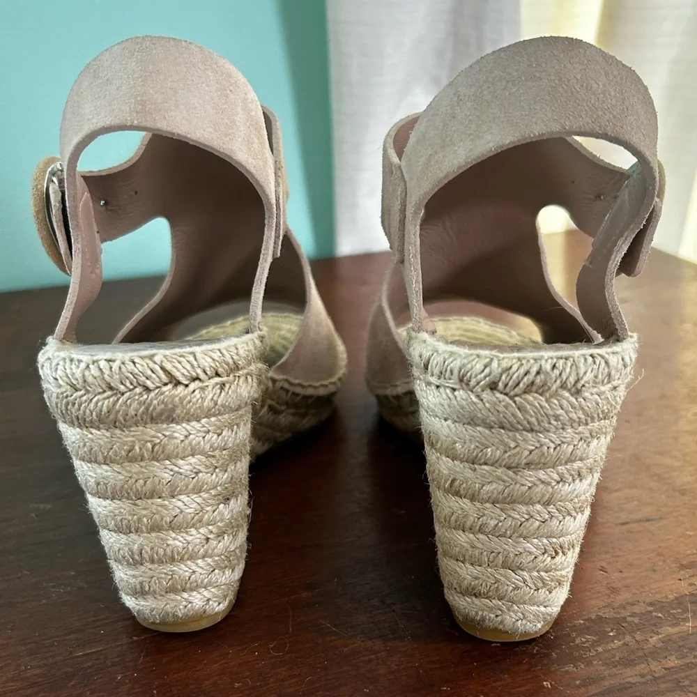 Via Spiga Nolan Beige Leather Suede SlingBack Espadrille Wedge Sandals Womens 8